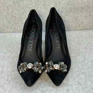 Sole Society Black Suede Gem Embellish Pumps Size 6